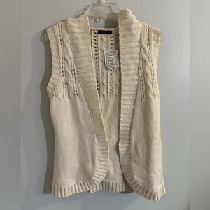 Lux Anthropologie Cream Cable Knit Women's Sleeveless Hoodie Cardigan NWT Size M